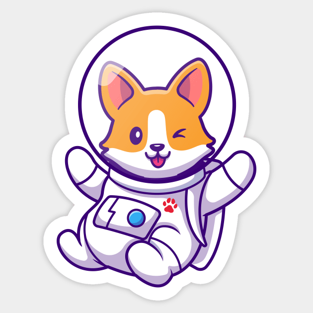 Cute Corgi Astronaut Flying Cartoon Sticker by Catalyst Labs